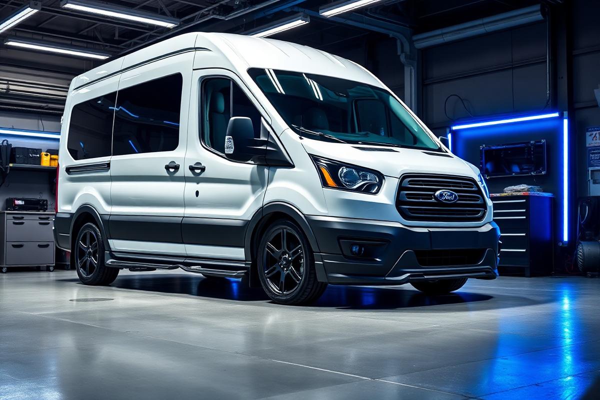 Ford Transit van in workshop for fleet economy tuning