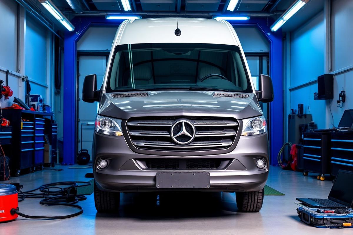 Mercedes Sprinter van in workshop for AdBlue diagnostics