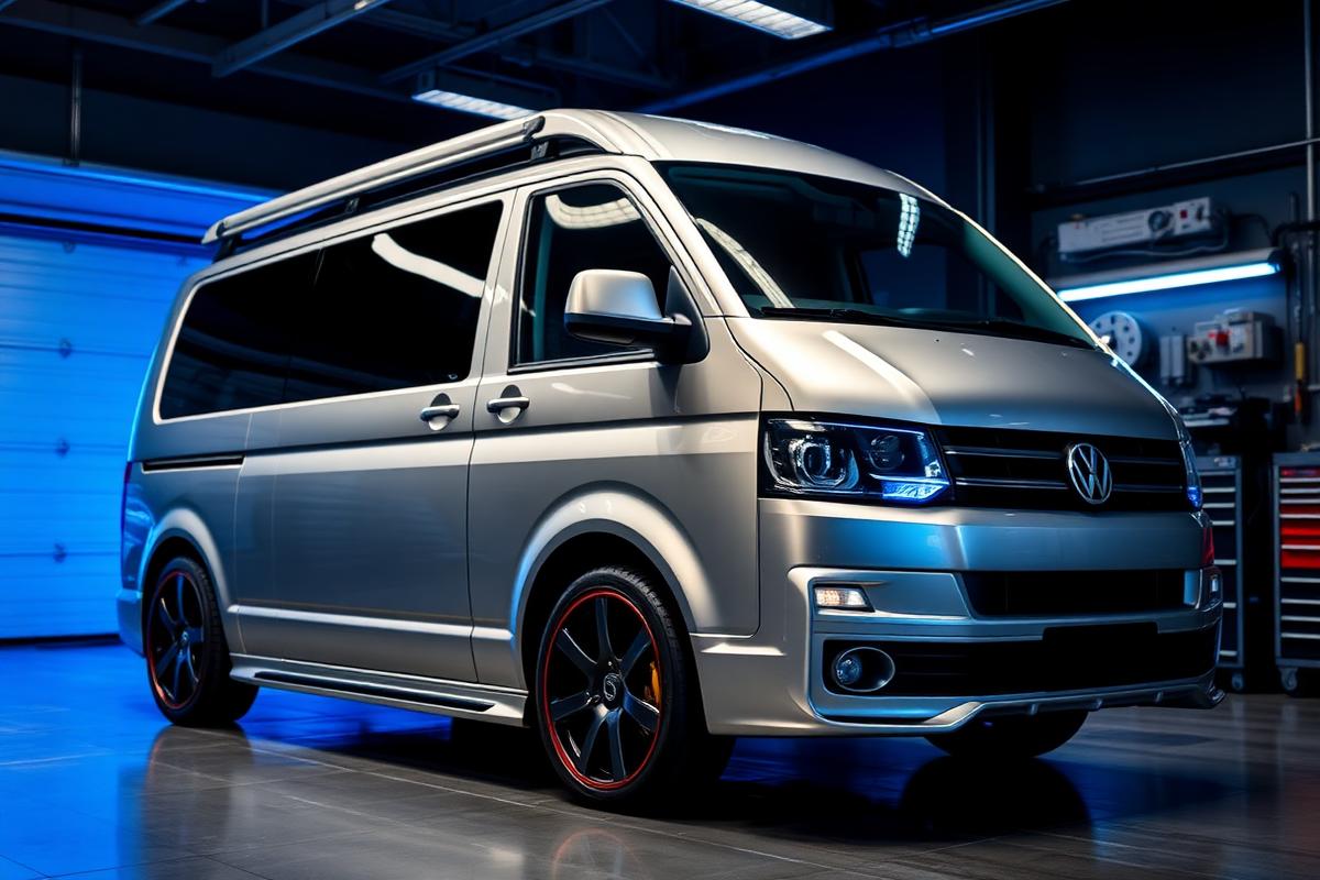VW Transporter van in workshop for remap